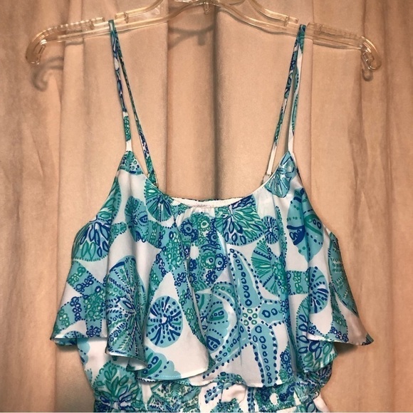 Lilly Pulitzer Ocean Sea Urchin Flounce Dress XS Starfish Ruffle Blue White - Picture 3 of 8